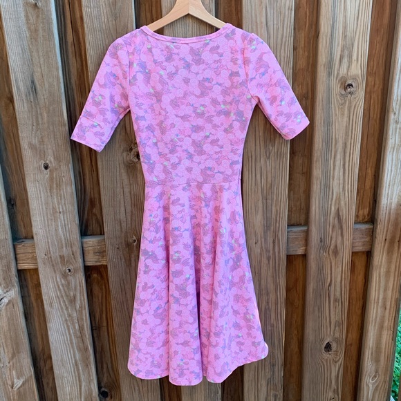 LulaRoe Nicole Pink Floral Rosette Dress - Picture 4 of 6